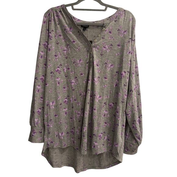 Torrid Size 3 3X Gray Henley Style Shirt with Purple Flowers New With Tags - Picture 1 of 4